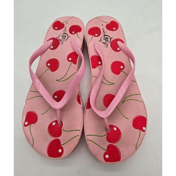 Sole Mates Pink Cherry Flip Flops With Platform Sole & Pink Straps Womens Size 7 - Picture 2 of 6